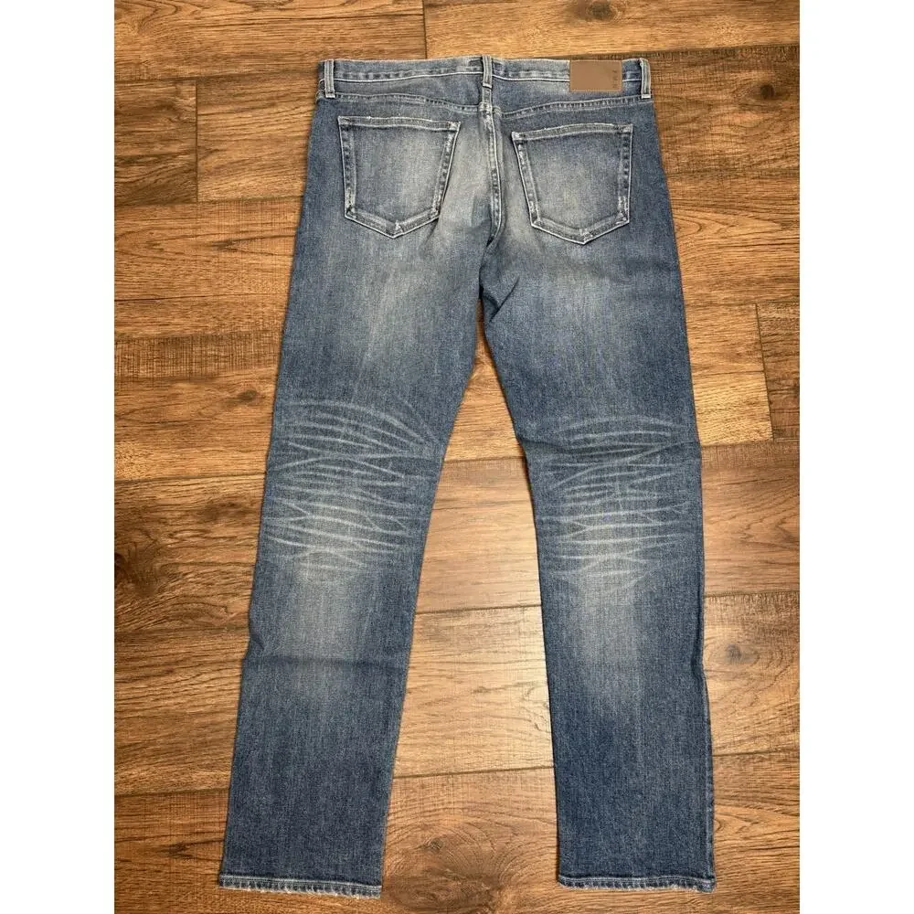 SMN USA Hunter Standard Slim Island Light Blue Distressed Denim Jeans Men 36x32